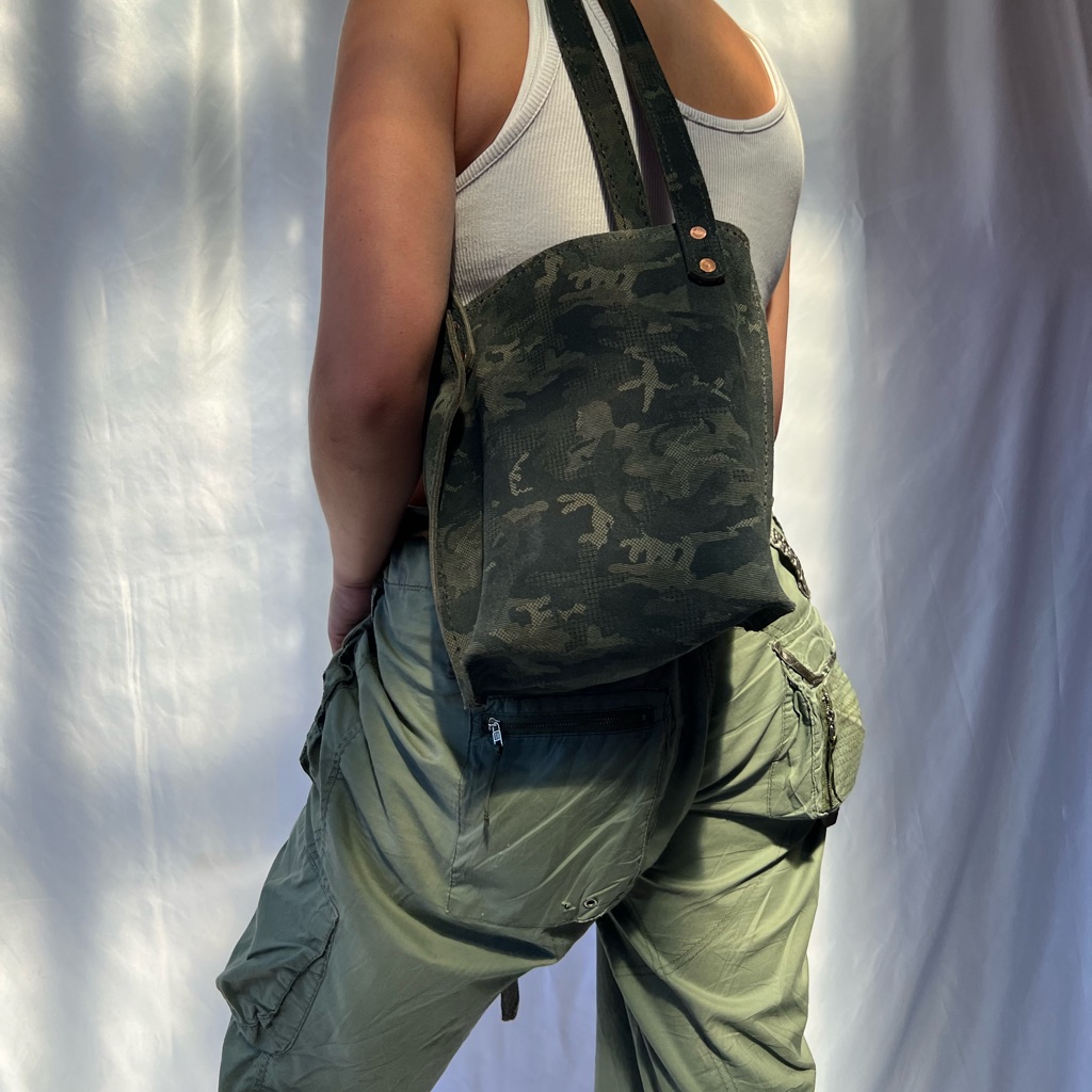 Handmade Leather Camouflage Tote Bag